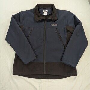 Men's NRA Jacket Large Black Blue National Rifle Assoc Fleece Lined Soft Shell
